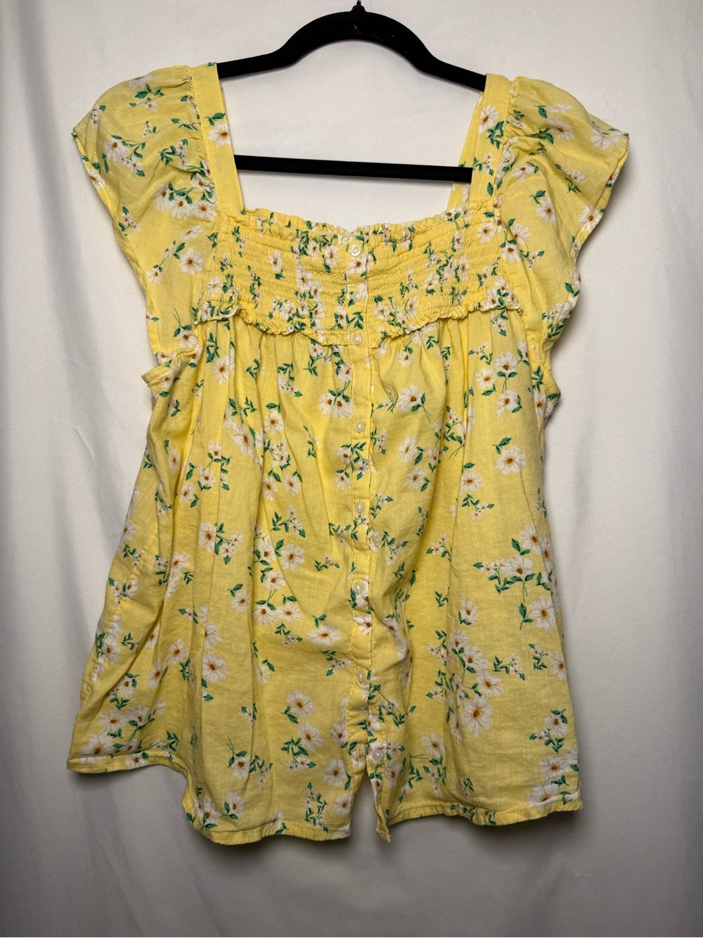 Old Navy Yellow Floral Smocked Top